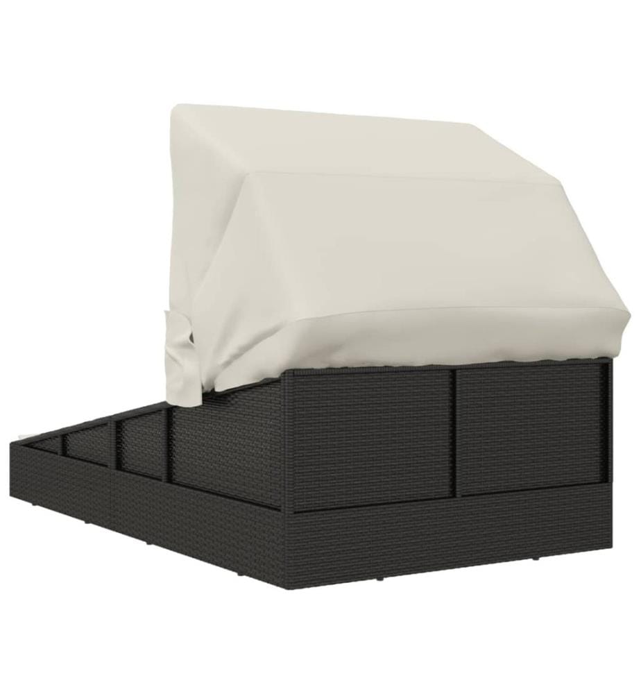 Transat avec toit pliable noir 200x114x128 cm résine tressée