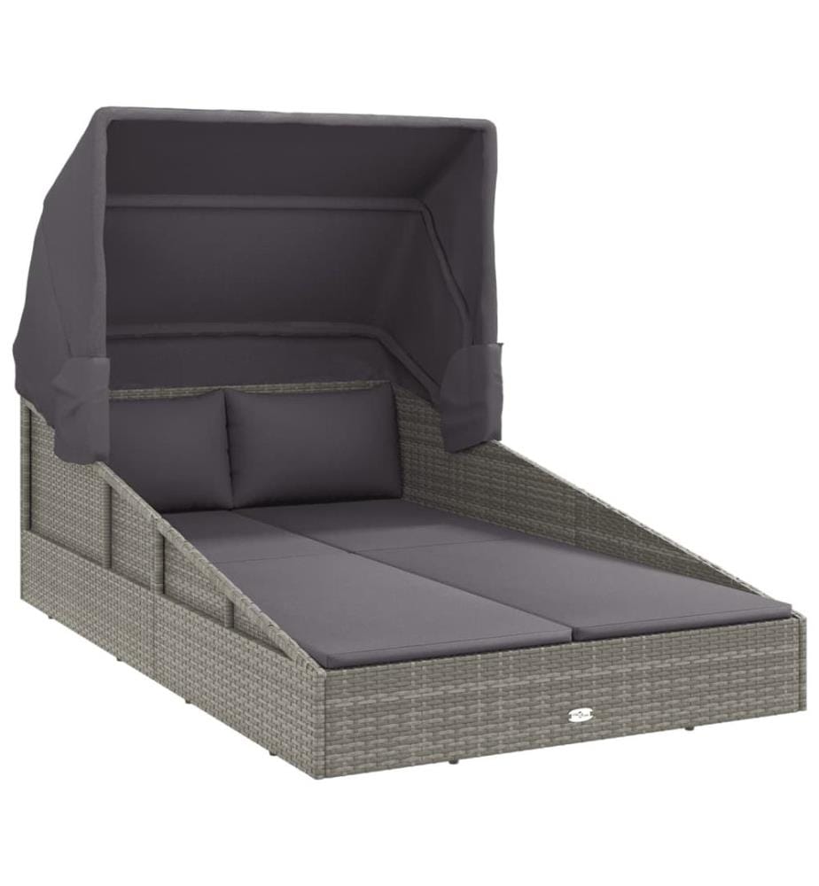 Transat avec toit pliable gris 200x114x128 cm résine tressée