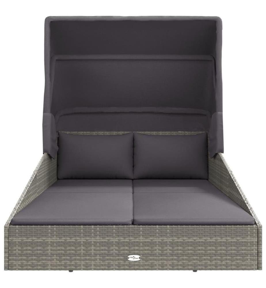 Transat avec toit pliable gris 200x114x128 cm résine tressée