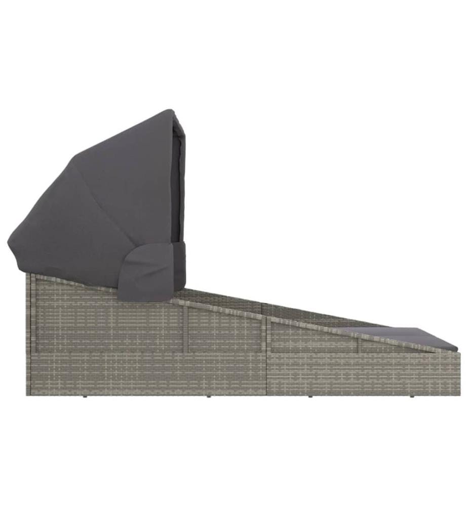 Transat avec toit pliable gris 200x114x128 cm résine tressée