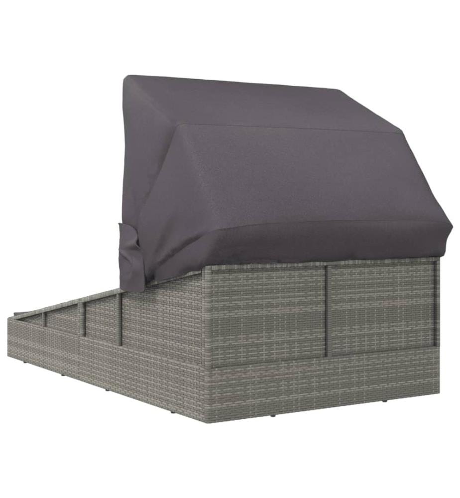 Transat avec toit pliable gris 200x114x128 cm résine tressée