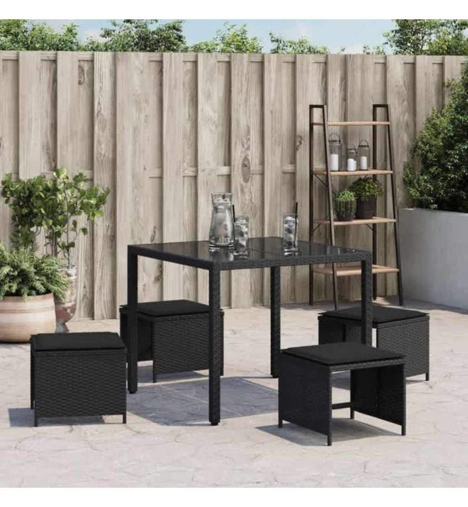 Gartenhocker mit Kissen 4 Stk. Schwarz 41x41x36 cm Poly Rattan
