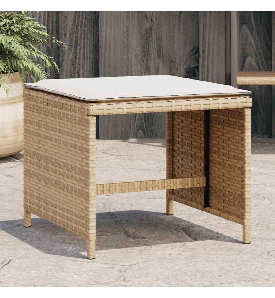 Gartenhocker mit Kissen 4 Stk. Beige 41x41x36 cm Poly Rattan