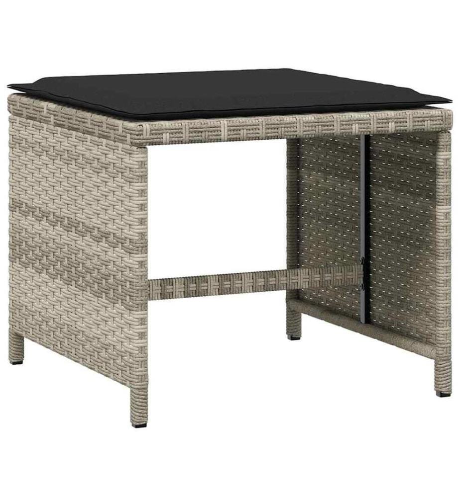 Gartenhocker mit Kissen 4 Stk. Hellgrau 41x41x36 cm Poly Rattan
