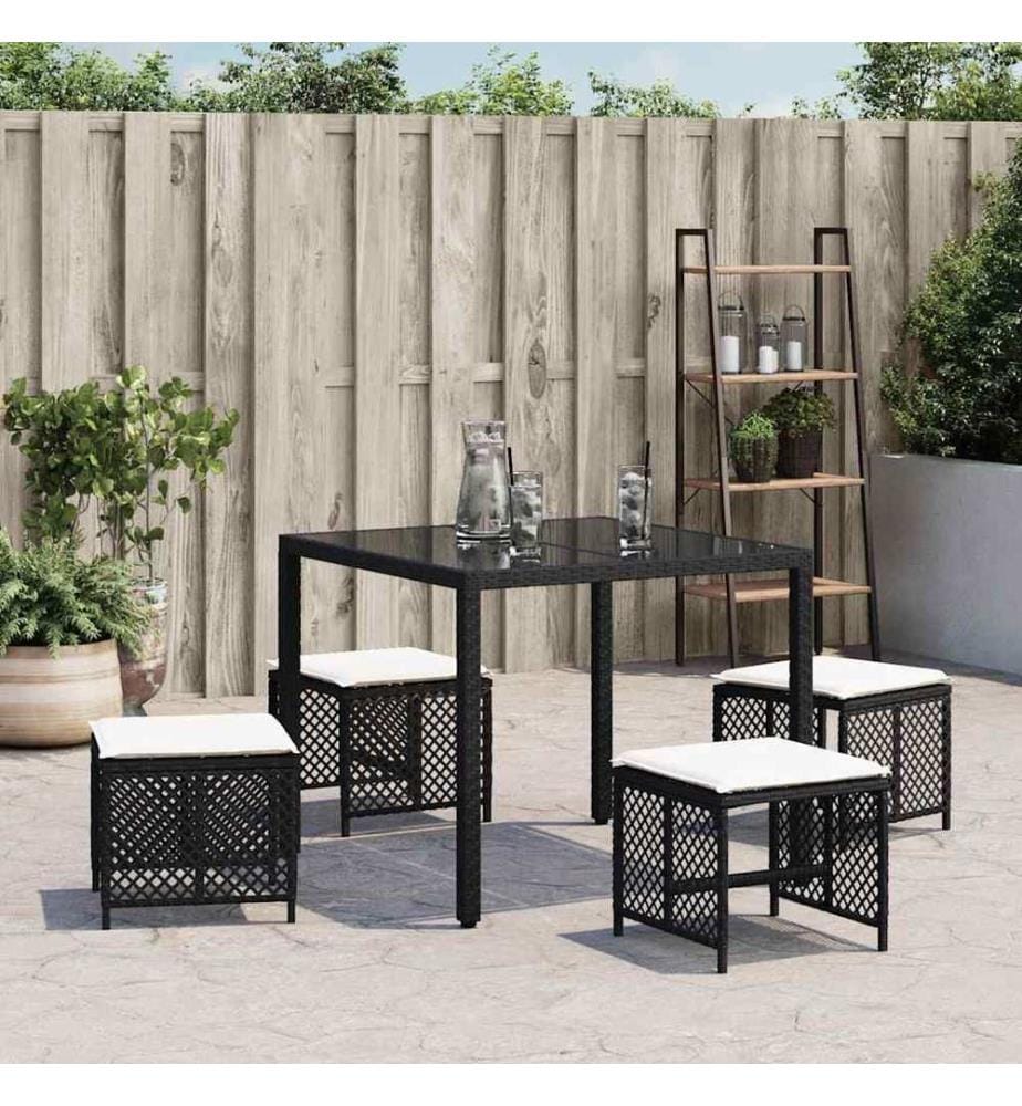 Gartenhocker mit Kissen 4 Stk. Schwarz 41x41x36 cm Poly Rattan