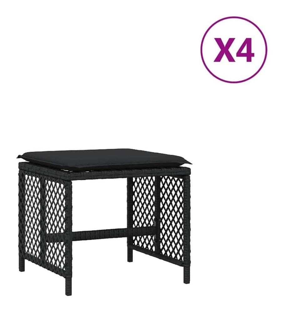 Gartenhocker mit Kissen 4 Stk. Schwarz 41x41x36 cm Poly Rattan