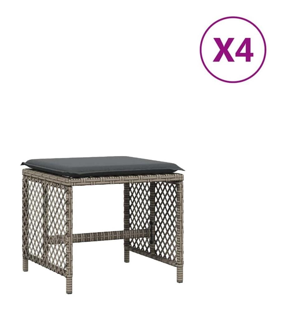 Tabourets de jardin et coussins lot de 4 gris 41x41x36 cm rotin