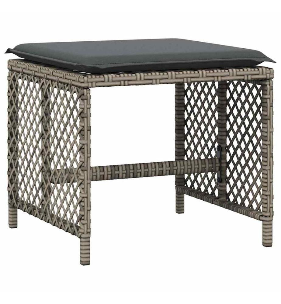 Tabourets de jardin et coussins lot de 4 gris 41x41x36 cm rotin
