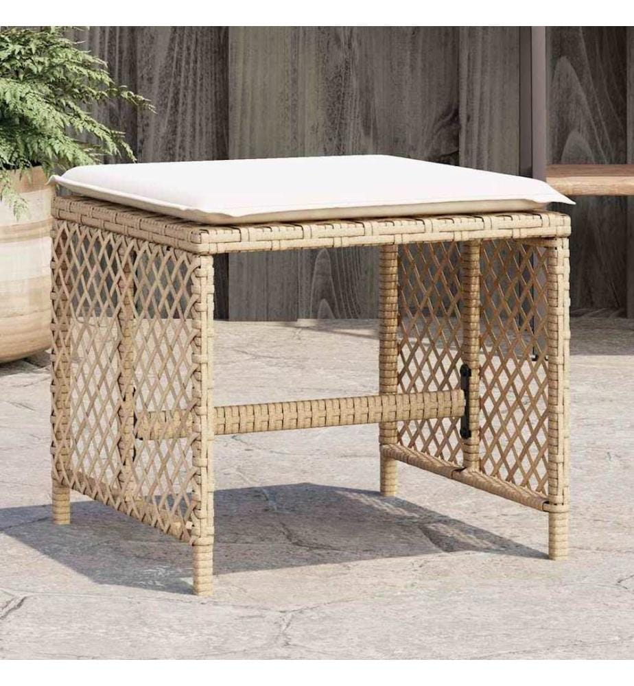 Tabourets de jardin et coussins lot de 4 beige 41x41x36cm rotin