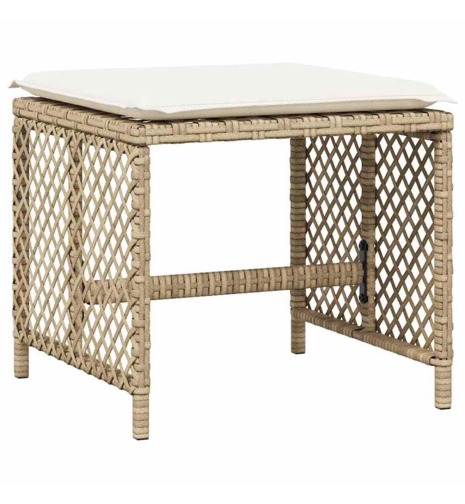 Tabourets de jardin et coussins lot de 4 beige 41x41x36cm rotin
