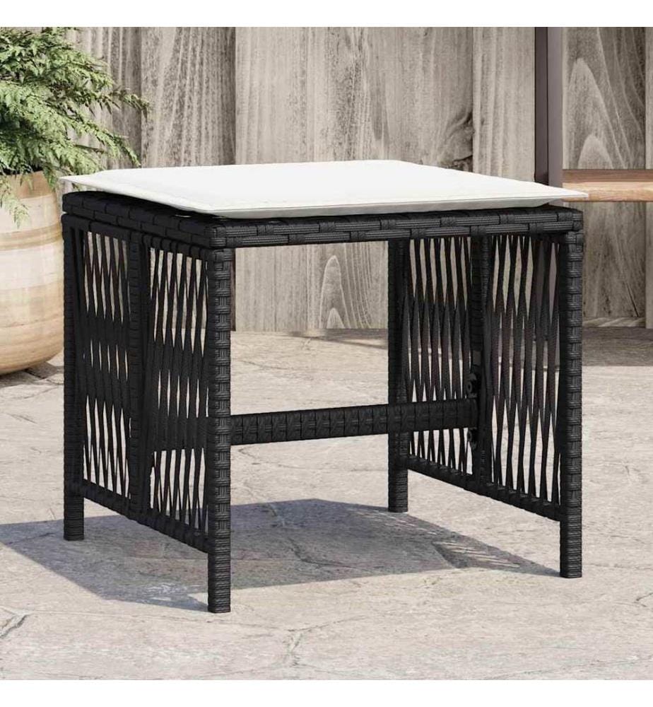 Tabourets de jardin et coussins lot de 4 noir 41x41x36 cm rotin