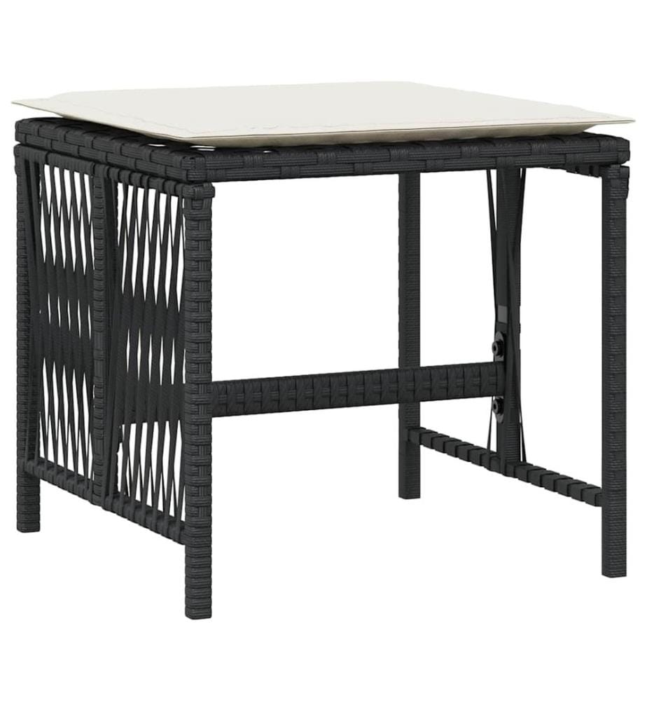 Tabourets de jardin et coussins lot de 4 noir 41x41x36 cm rotin