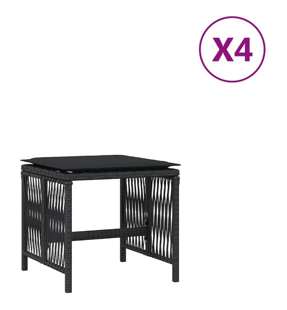 Tabourets de jardin et coussins lot de 4 noir 41x41x36 cm rotin