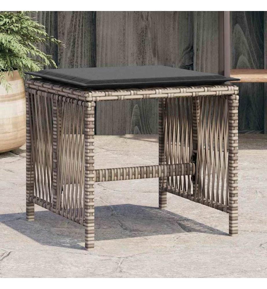 Tabourets de jardin et coussins lot de 4 gris 41x41x36 cm rotin