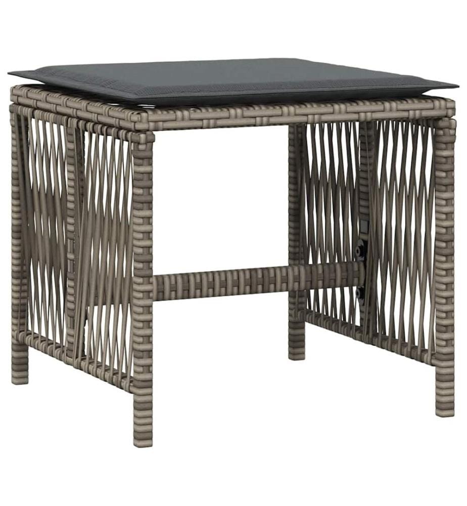 Tabourets de jardin et coussins lot de 4 gris 41x41x36 cm rotin