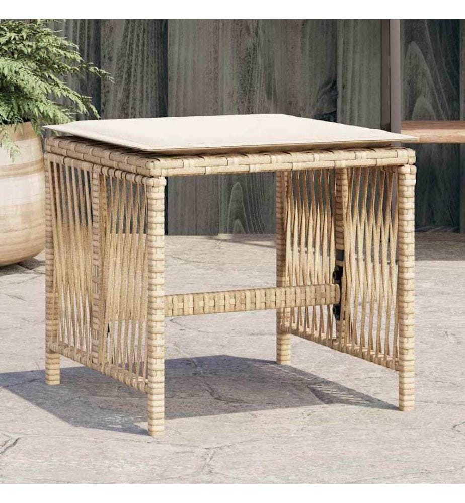 Tabourets de jardin et coussins lot de 4 beige 41x41x36cm rotin