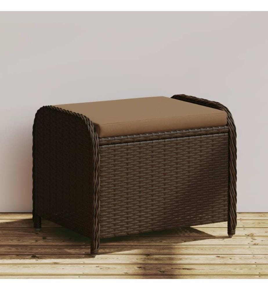 Gartenhocker mit Kissen Braun 58x46x46 cm Poly Rattan