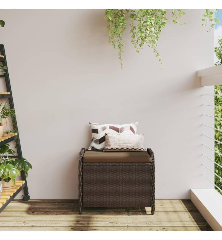 Gartenhocker mit Kissen Braun 58x46x46 cm Poly Rattan