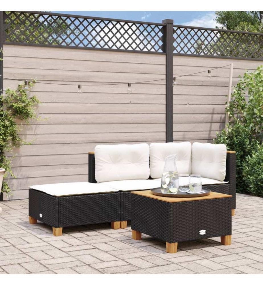 Gartenhocker mit Kissen Schwarz 63,5x56x32 cm Poly Rattan