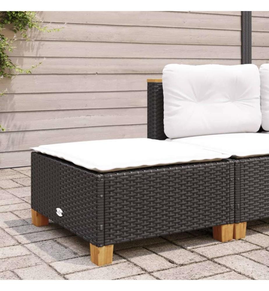 Gartenhocker mit Kissen Schwarz 63,5x56x32 cm Poly Rattan