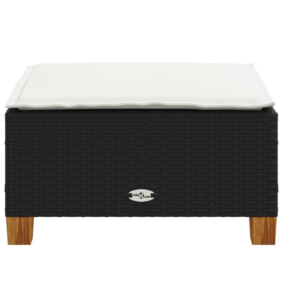 Gartenhocker mit Kissen Schwarz 63,5x56x32 cm Poly Rattan