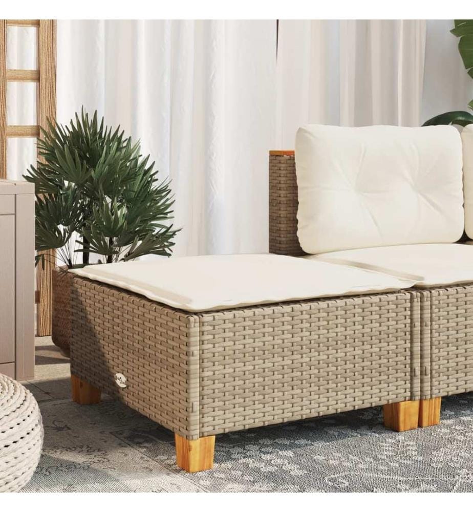 Tabouret de jardin et coussin beige 63,5x56x32cm résine tressée