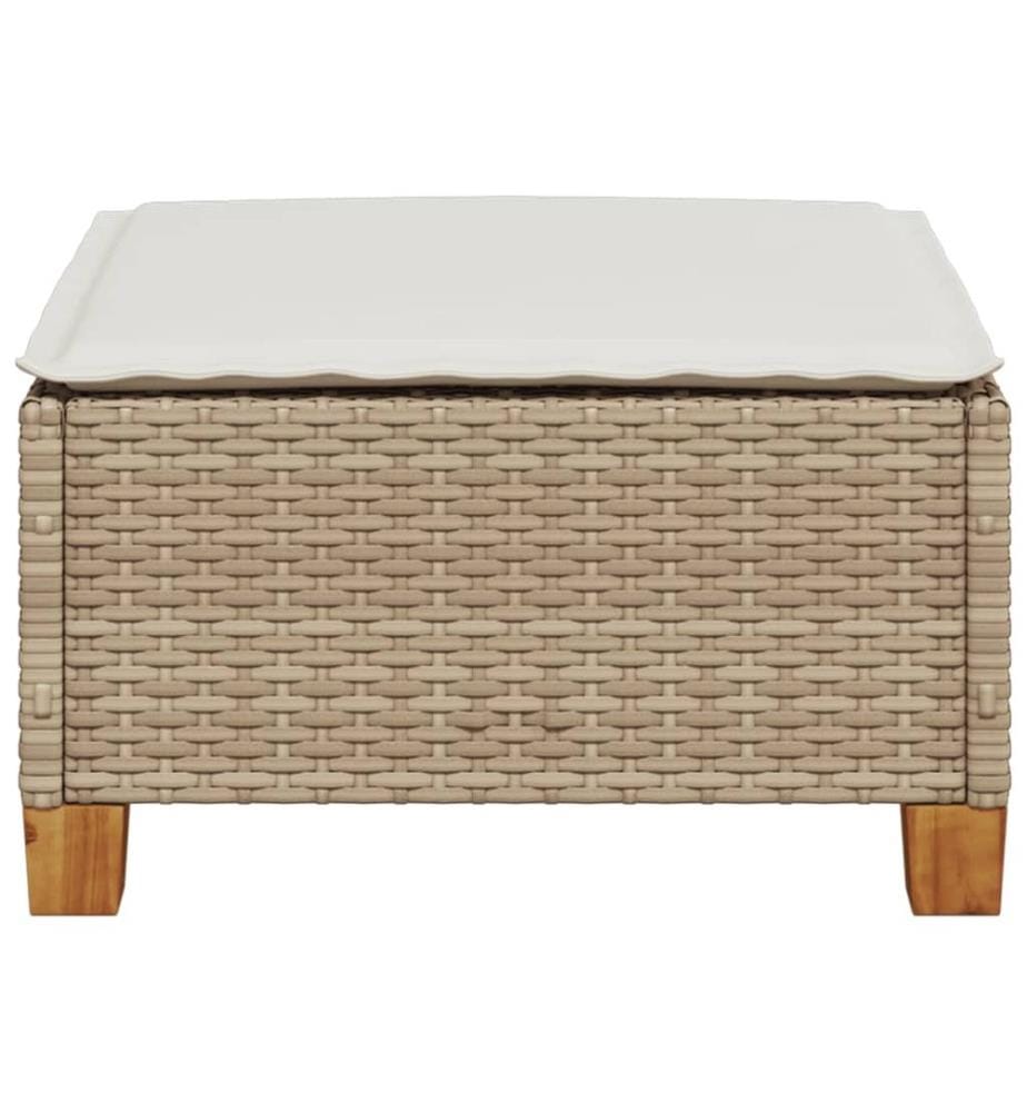 Tabouret de jardin et coussin beige 63,5x56x32cm résine tressée