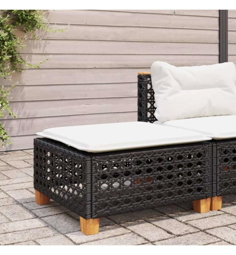 Gartenhocker mit Kissen Schwarz 63,5x56x32 cm Poly Rattan