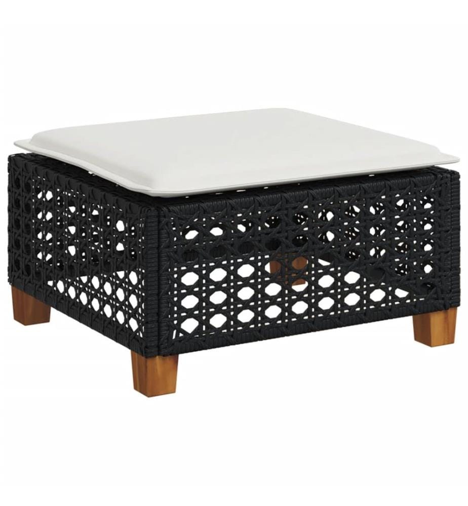 Gartenhocker mit Kissen Schwarz 63,5x56x32 cm Poly Rattan