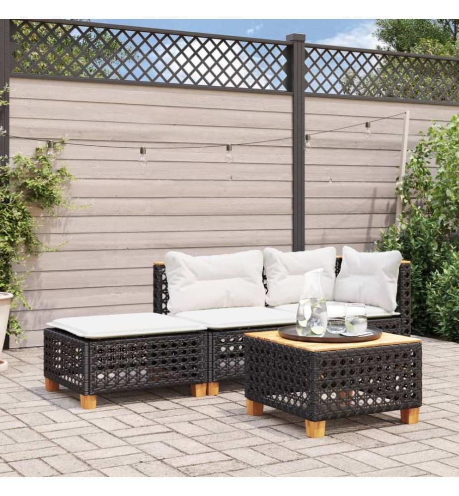 Gartenhocker mit Kissen Schwarz 63,5x56x32 cm Poly Rattan