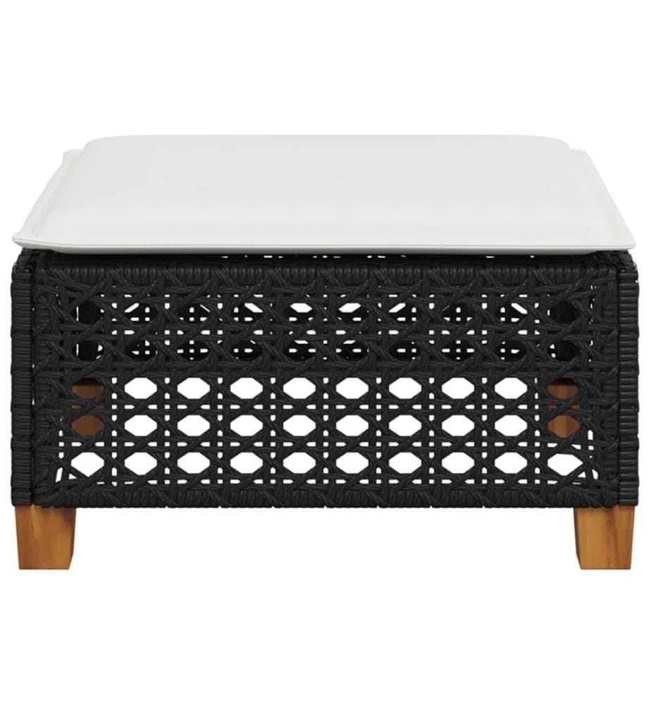 Gartenhocker mit Kissen Schwarz 63,5x56x32 cm Poly Rattan