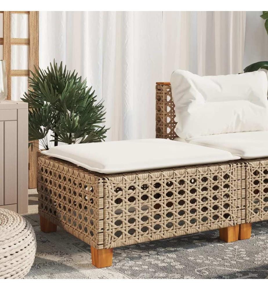 Tabouret de jardin et coussin beige 63,5x56x32cm résine tressée