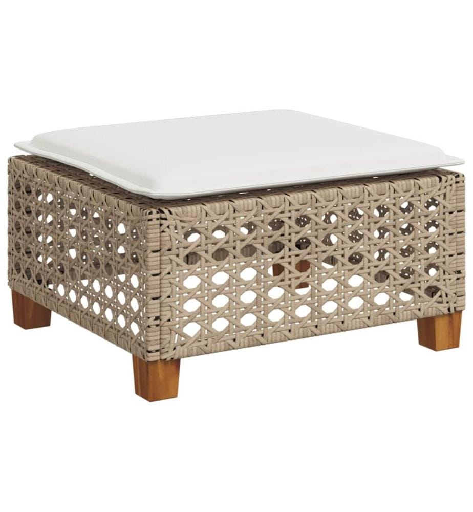 Tabouret de jardin et coussin beige 63,5x56x32cm résine tressée