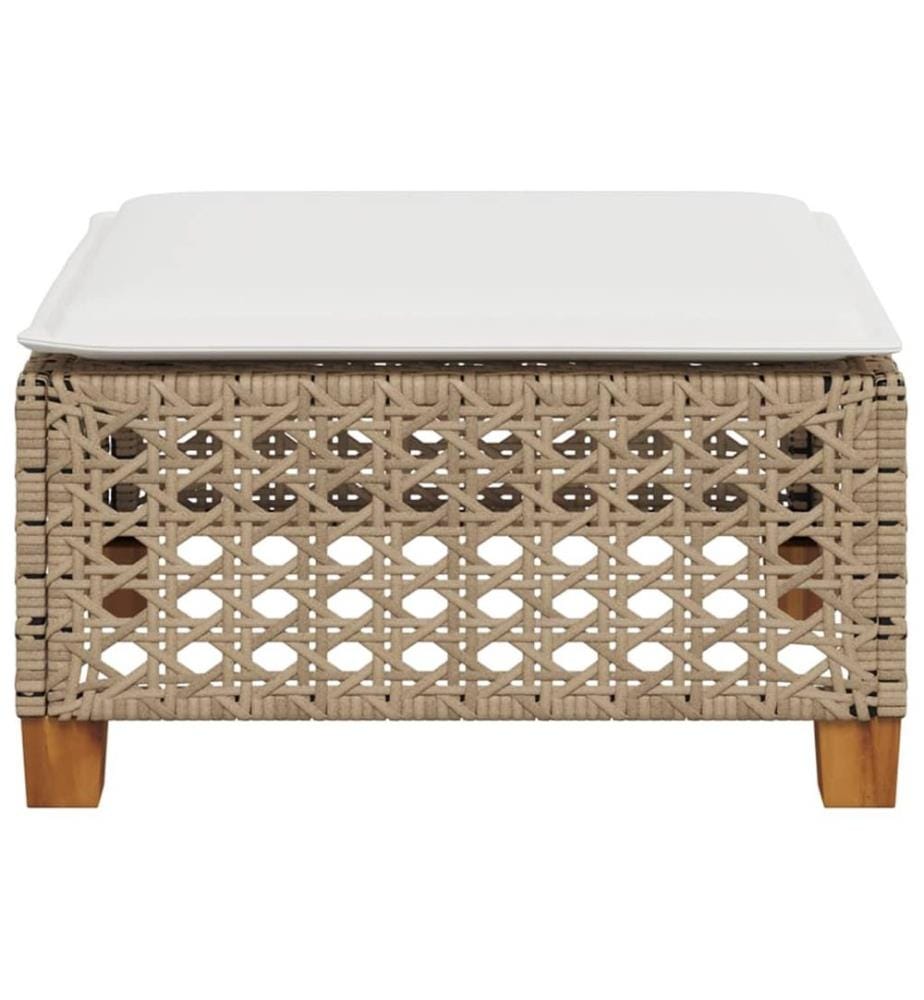 Tabouret de jardin et coussin beige 63,5x56x32cm résine tressée