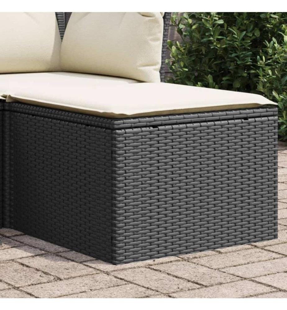 Gartenhocker mit Kissen Schwarz 55x55x37 cm Poly Rattan