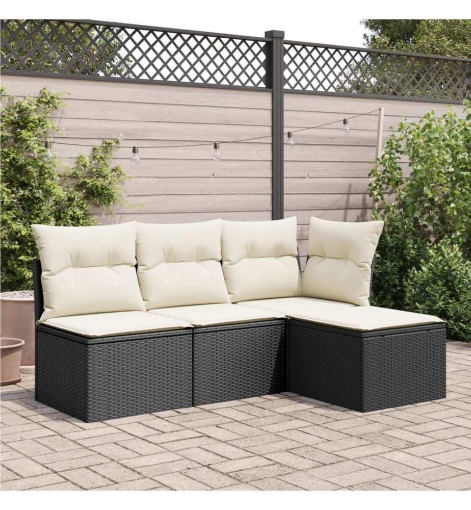Gartenhocker mit Kissen Schwarz 55x55x37 cm Poly Rattan