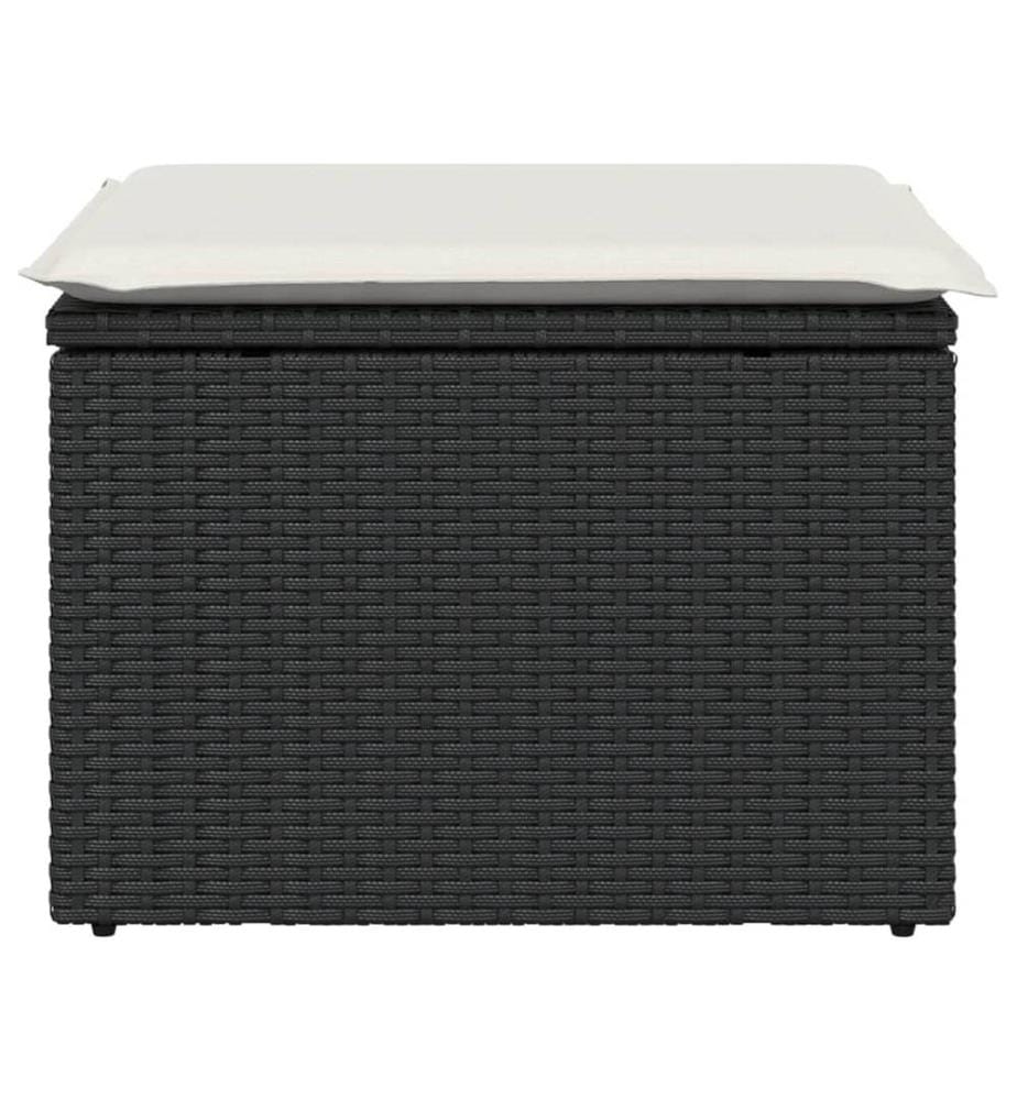 Gartenhocker mit Kissen Schwarz 55x55x37 cm Poly Rattan