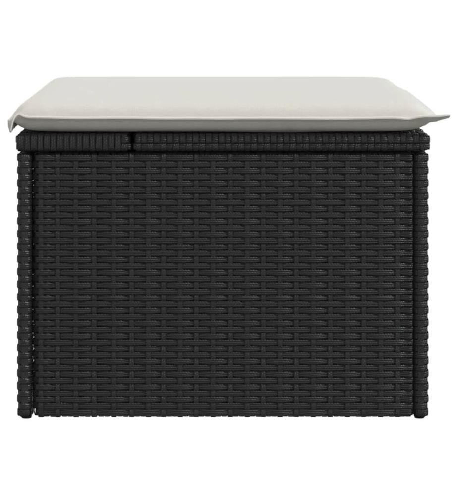 Gartenhocker mit Kissen Schwarz 55x55x37 cm Poly Rattan