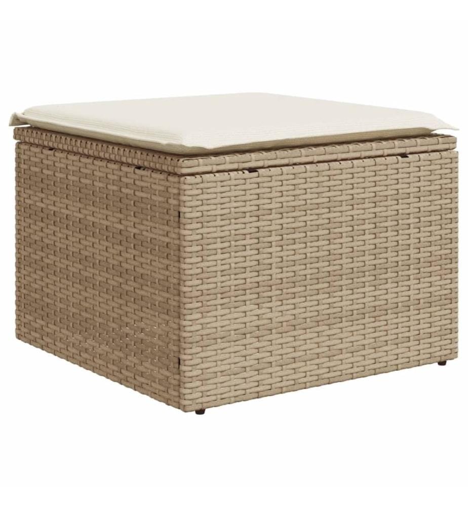Tabouret de jardin avec coussin beige 55x55x37cm résine tressée