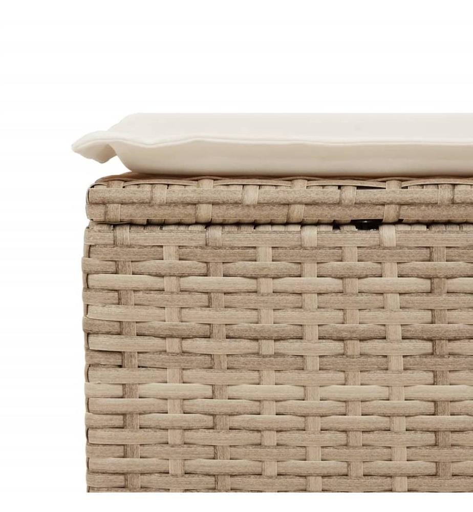 Tabouret de jardin avec coussin beige 55x55x37cm résine tressée