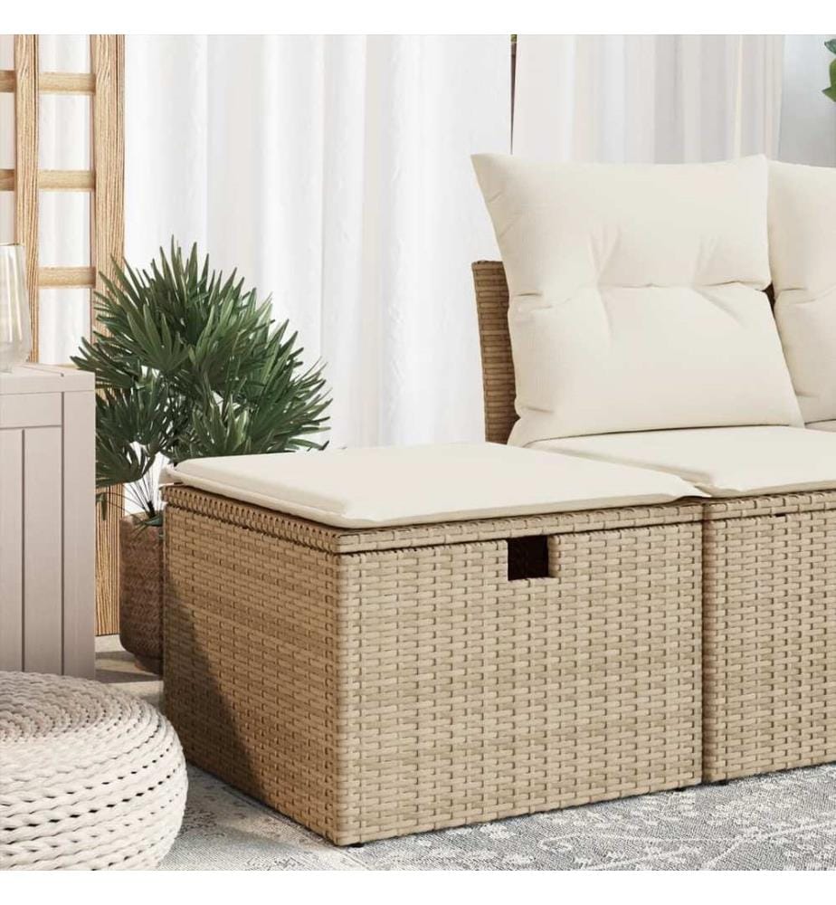 Gartenhocker mit Kissen Beige 55x55x37 cm Poly Rattan