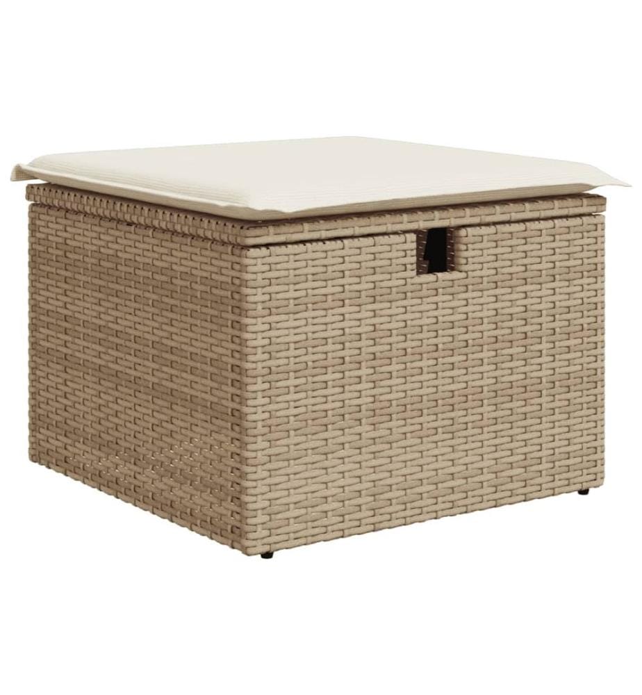 Gartenhocker mit Kissen Beige 55x55x37 cm Poly Rattan