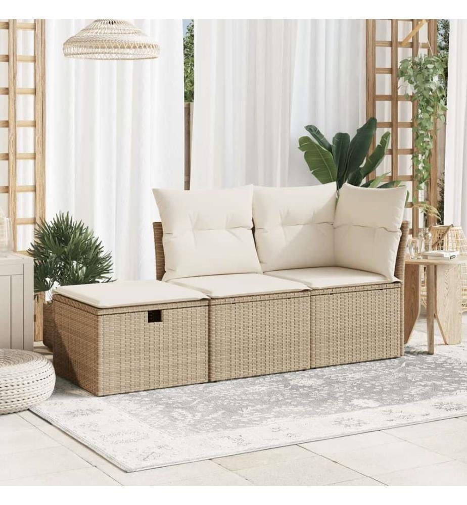 Gartenhocker mit Kissen Beige 55x55x37 cm Poly Rattan