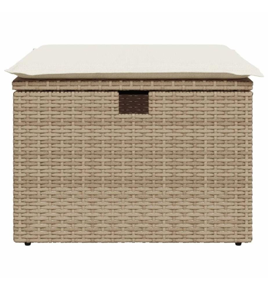 Gartenhocker mit Kissen Beige 55x55x37 cm Poly Rattan