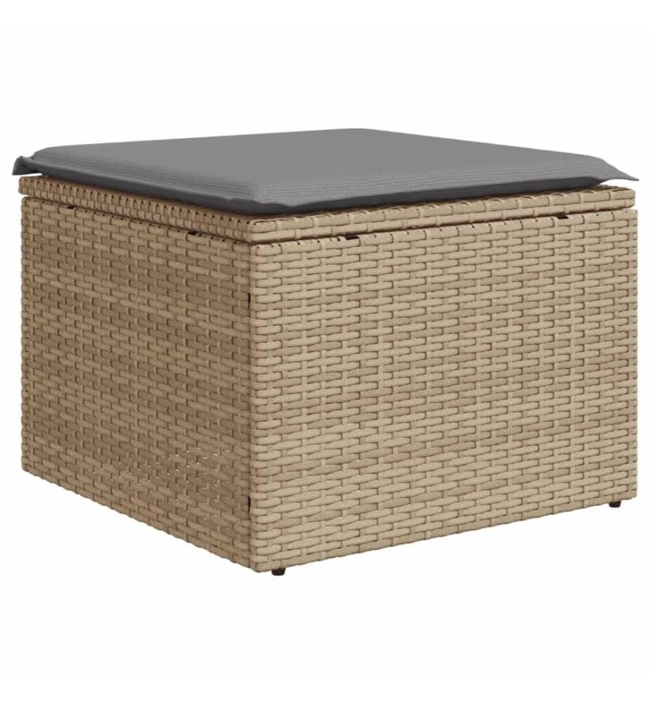 Tabouret de jardin avec coussin beige 55x55x37cm résine tressée