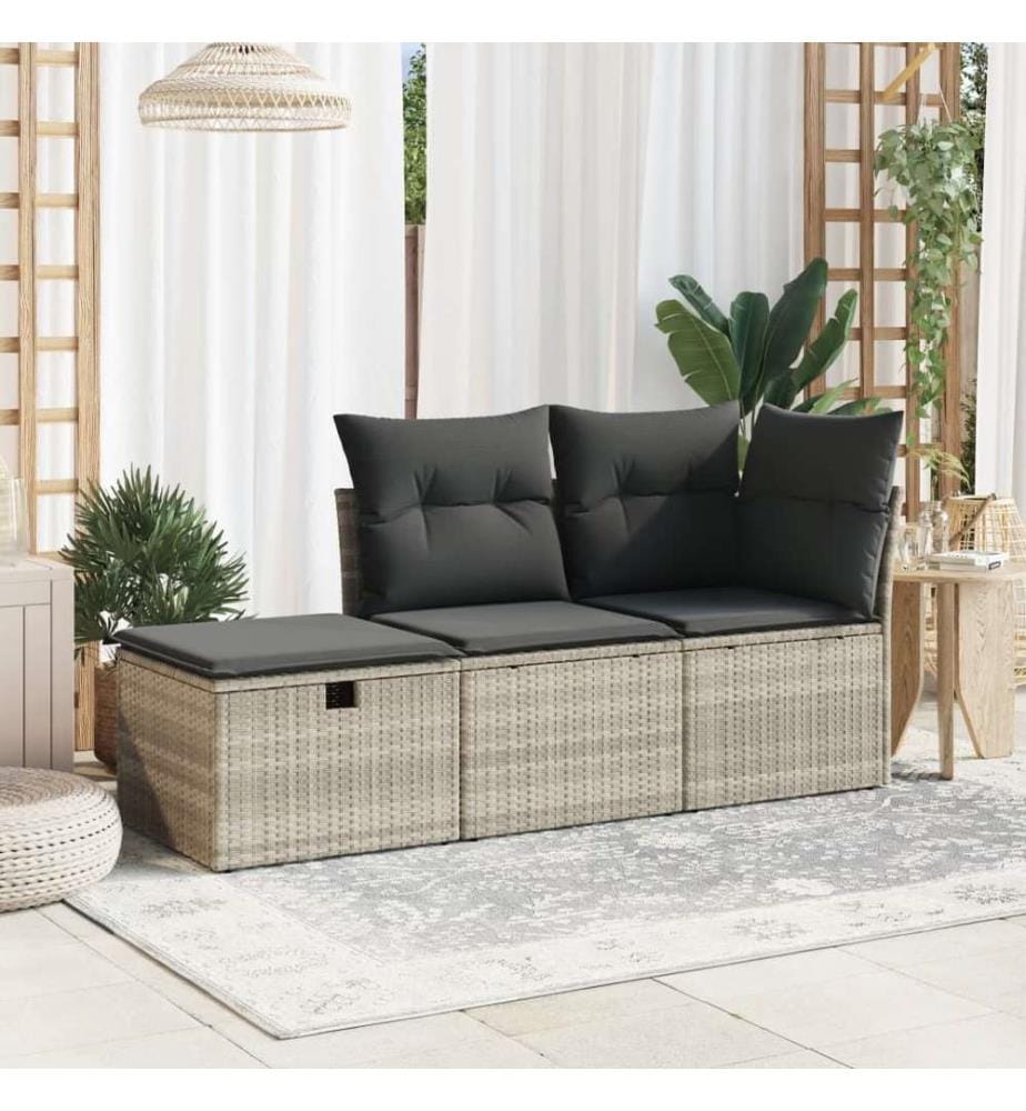 Gartenhocker mit Kissen Hellgrau 55x55x37 cm Poly Rattan