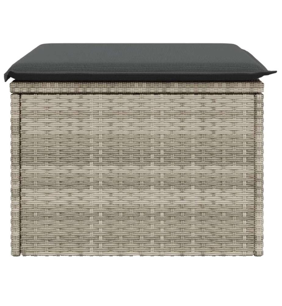 Gartenhocker mit Kissen Hellgrau 55x55x37 cm Poly Rattan