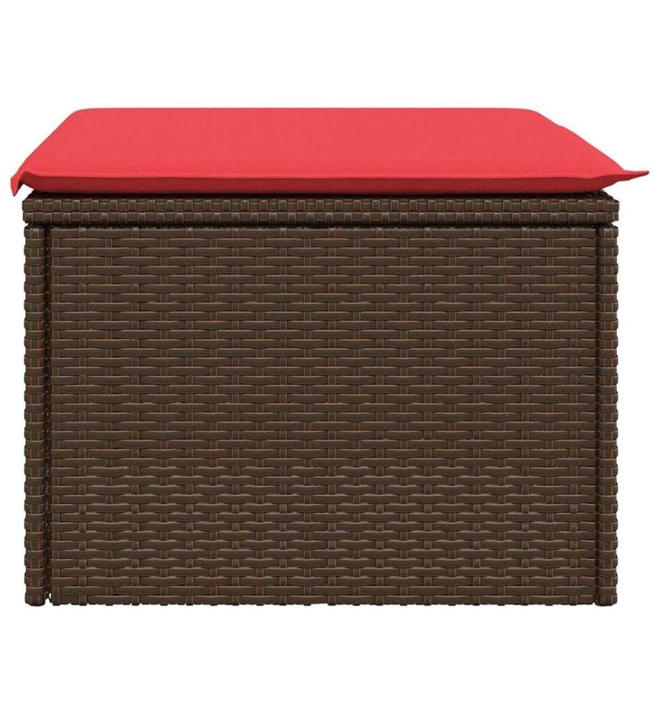 Gartenhocker mit Kissen Braun 55x55x37 cm Poly Rattan
