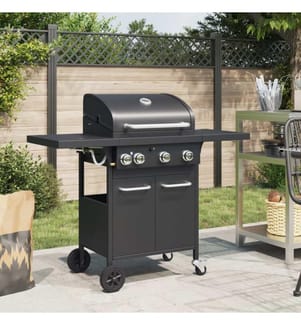 Gasgrill mit 4 Flammen Schwarz Pulverbeschichteter Stahl