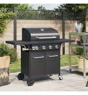 Gasgrill mit 5 Flammen Schwarz Pulverbeschichteter Stahl